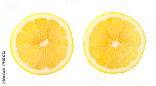 Top view set of beautiful yellow lemon halves isolated on white background with clipping path