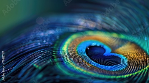 Macro Detail of Peacock Feather Eye in Iridescent Colors.