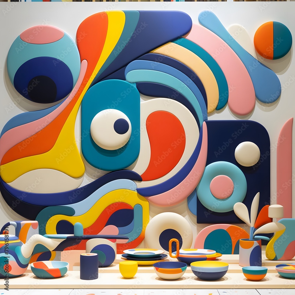 Obraz premium Vibrant Abstract Tableware Colorful Objects for Creative Projects