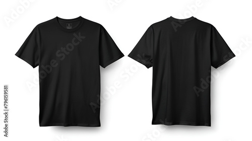 Plain Black T-Shirt Mockup Design with Front and Rear View, Isolated on Transparent Background ,Front and Back View of a Blank Black Flat T-Shirt 