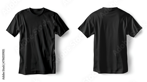 Plain Black T-Shirt Mockup Design with Front and Rear View, Isolated on Transparent Background ,Front and Back View of a Blank Black Flat T-Shirt 