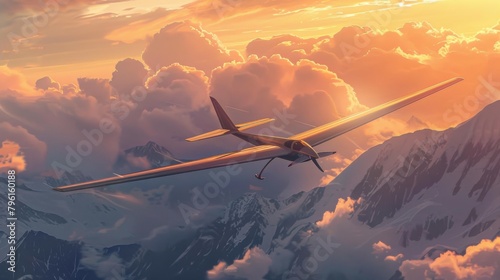 A glider soaring gracefully through the sky, its wings catching the warm currents of air as it ascends to new heights with the freedom of silent flight.