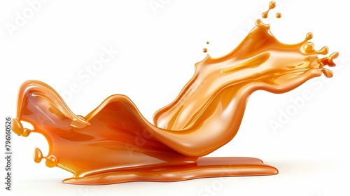 Dynamic caramel splash on a white background