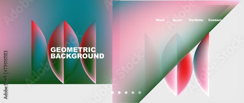 The geometric background features a rectangle pattern with a triangle in electric blue and magenta. This techinspired design is perfect for an eyewear event display device