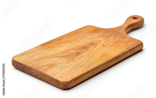 A wooden cutting board with a wooden handle