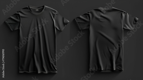 Black t-shirts with copy for brand and marketing ,Black t-shirts front and back view,  Mens Realistic Black T-shirt With Short Sleeve
