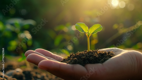 Green Environmental Ecosystem Protection Concept, Tree Sprout Planting Forest Background