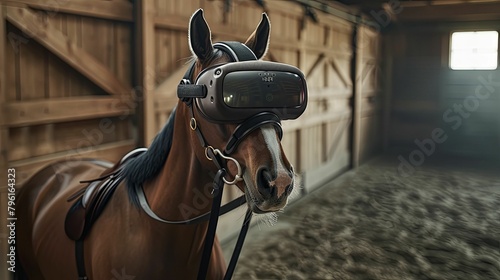 horse with vision virtual reality sunglass solid background