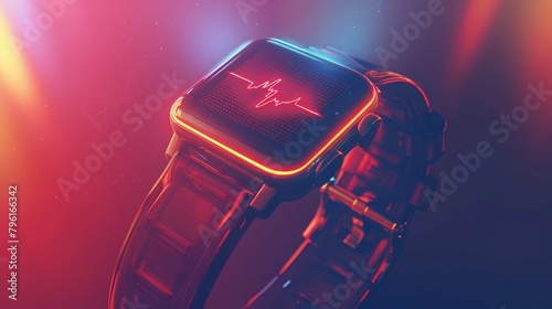 Smartphones and Devices: A 3D vector illustration of a smartwatch with a pulsing heart rate monitor photo