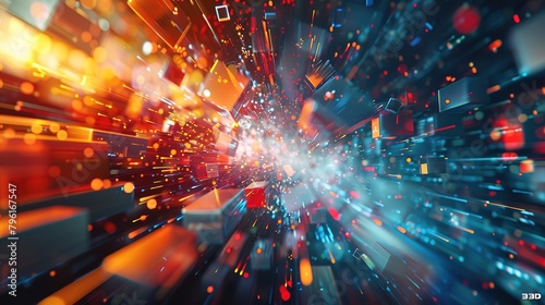 Vibrant Neon 3D Cyberspace: Futuristic Abstract Digital Background