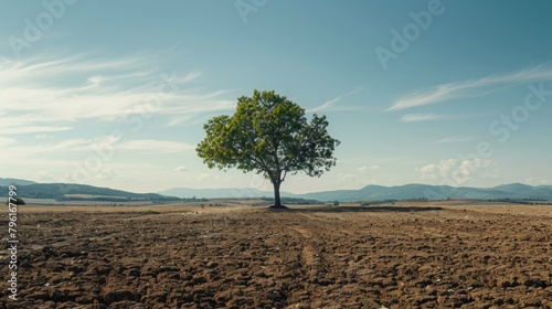 A lone tree standing amidst barren land, a stark reminder of resilience amidst drought