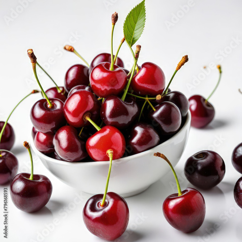 Ripe cherries on white background