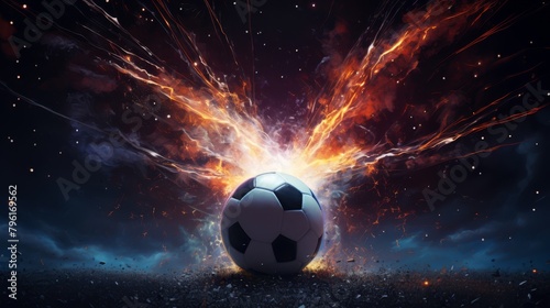 Intense scene of a soccer ball just as it makes contact with the back of the net during an evening match,