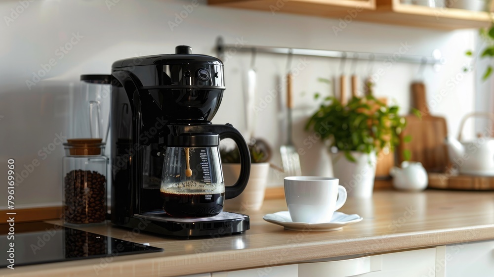 Coffee machine making coffee in the modern kitchen at home Coffee machine making coffee in the modern kitchen at home