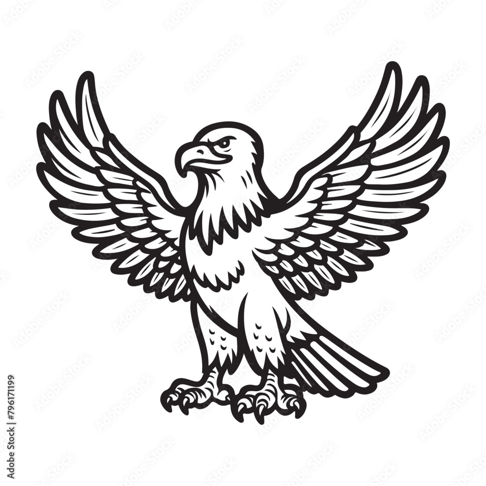 Obraz premium Line art of eagle cartoon spreading wings vector illustration