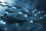 Spaceship Fleet in Formation A strategic formation of a spaceship fleet in deep space, perfect for military sci-fi themes, video game backdrops