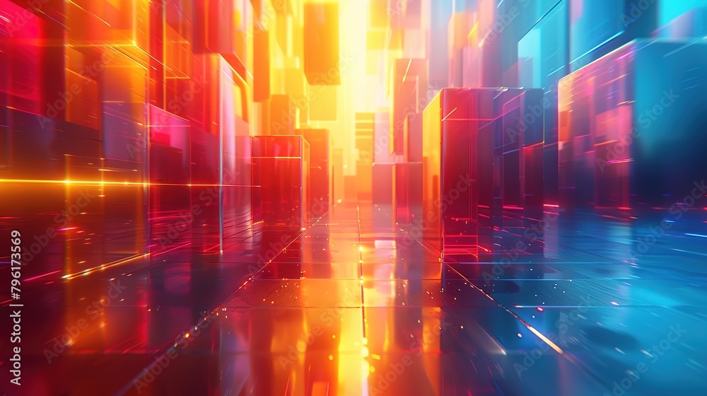 Vibrant Neon 3D Cyberspace: Futuristic Abstract Digital Background