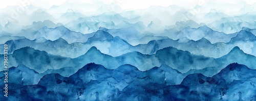 Ocean-inspired abstract watercolor with smoothly blending blue and teal waves photo