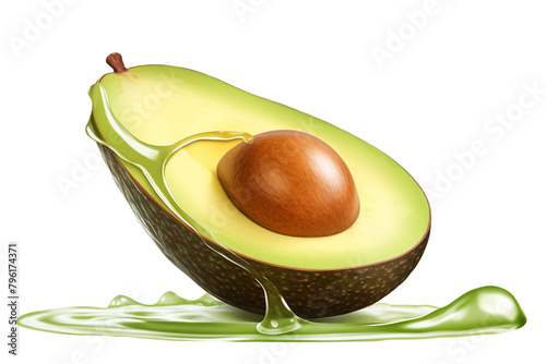 Half avocado in water splash isolated on transparent background.