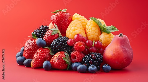 Fruit mix on red background