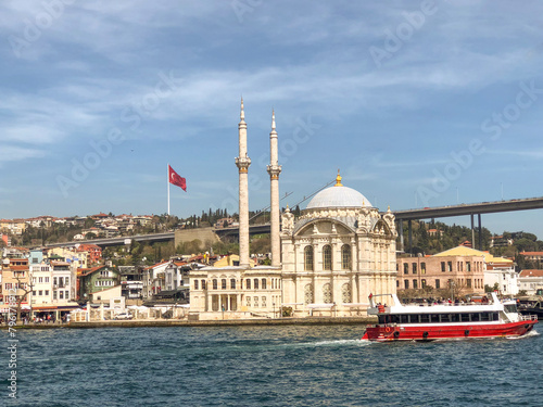 ortakoy mosque, also called buyuk mecidiye camii, or grand mecidiye mosque, by the bosphorus, in istanbul, Turkey,. it's a major ottoman mosque in Istanbul photo