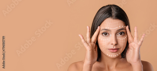 Beautiful young woman on color background