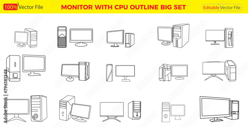  Monitor. CPU. GPU. Premium template. Gaming pc. Company. Technology. Business. Monitor CPU icon of computer component. Parts of a PC, such as RAM. Tech computer. Computer logo. Pc logo. Gaming.