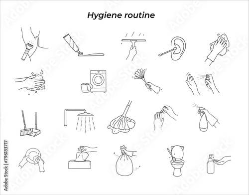 Hygiene routine Illustration outline style