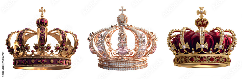 queen and king crown isolated on transparent png background
