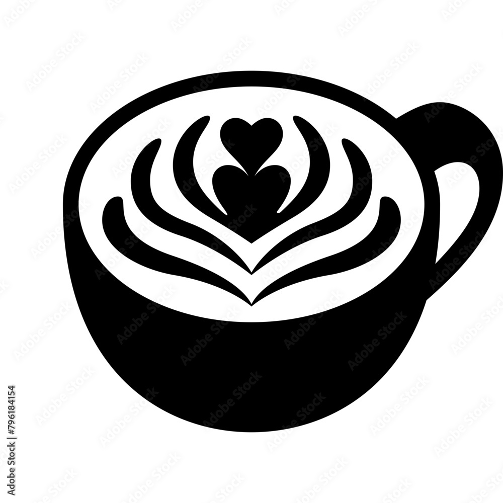 pattern latte art or cappuccino coffee in a ceramic cup solid icon pattern latte art or cappuccino coffee in a ceramic cup solid icon
