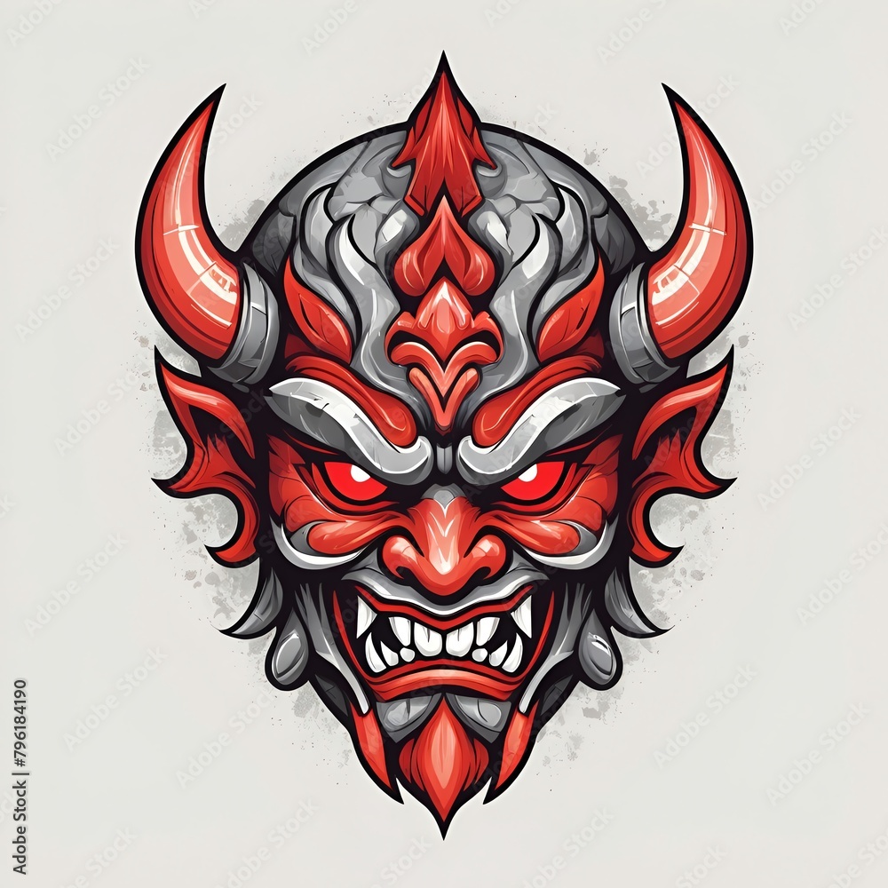 Vector oni samurai head illustration for t-shirt
