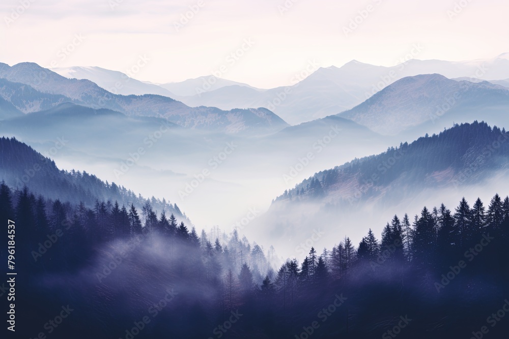 Misty Highland Gradient Moods: Serenity in the Mist-Covered Mountain Gradients