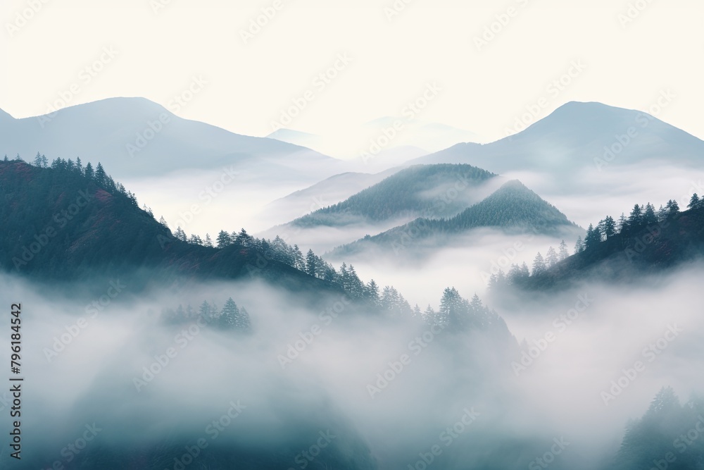 Misty Highland's Gradient Moods: Enchanting Mist-Covered Mountain Gradients