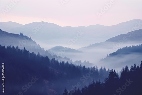 Misty Highland Gradient Moods: Dusk Tones of Scottish Highlands. © Michael
