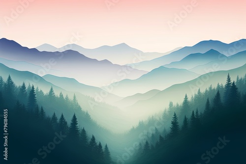 Misty Highland Gradient: Ethereal Mountain Topography
