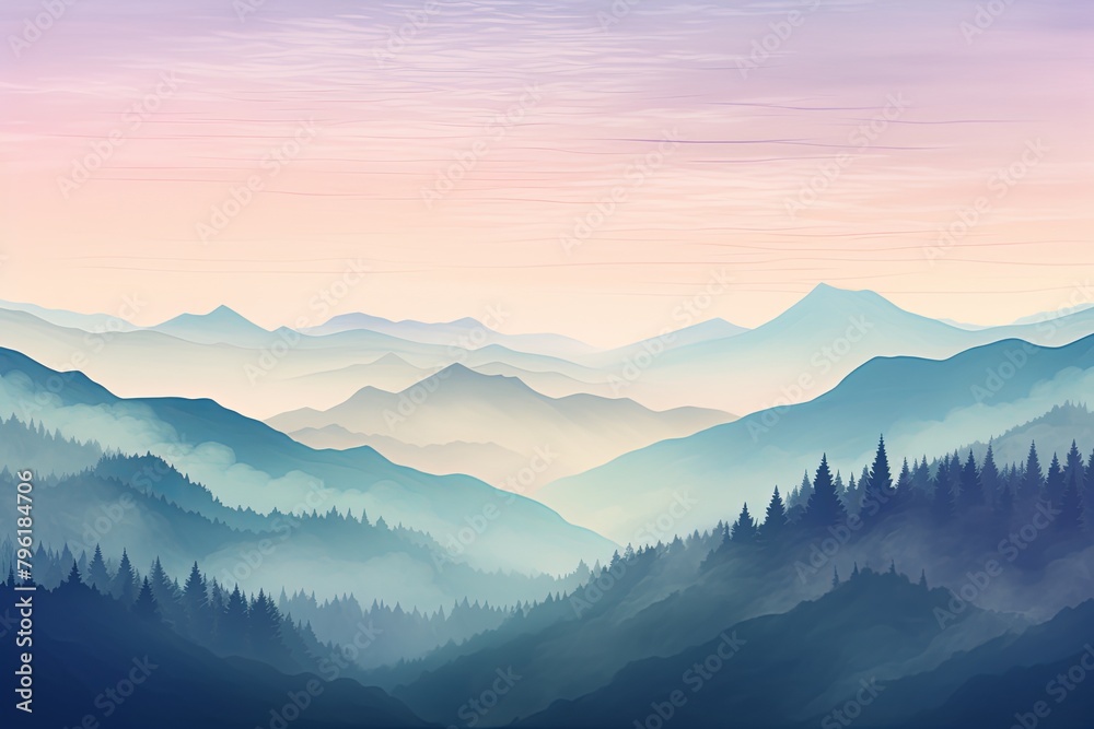 Fototapeta premium Misty Highland Gradient Moods: Soft Light Mountain Gradients