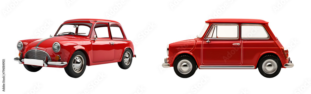 Red retro car model isolated on transparent png background