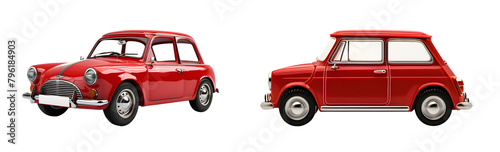 Red retro car model isolated on transparent png background