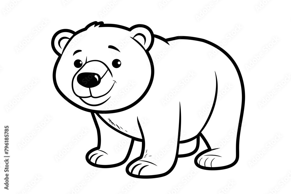 Fototapeta premium Basic cartoon clip art of a Bear, bold lines, no gray scale, simple coloring page for toddlers