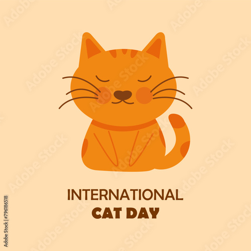 Design for the holiday, International Cat Day, August 8th. Red cat in flat style. Template for poster, background, postcard poster, for social media and print.
Vector eps 10.