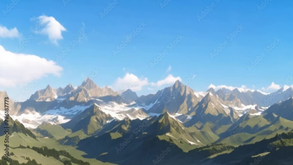 video mountain view with clear sky and white clouds