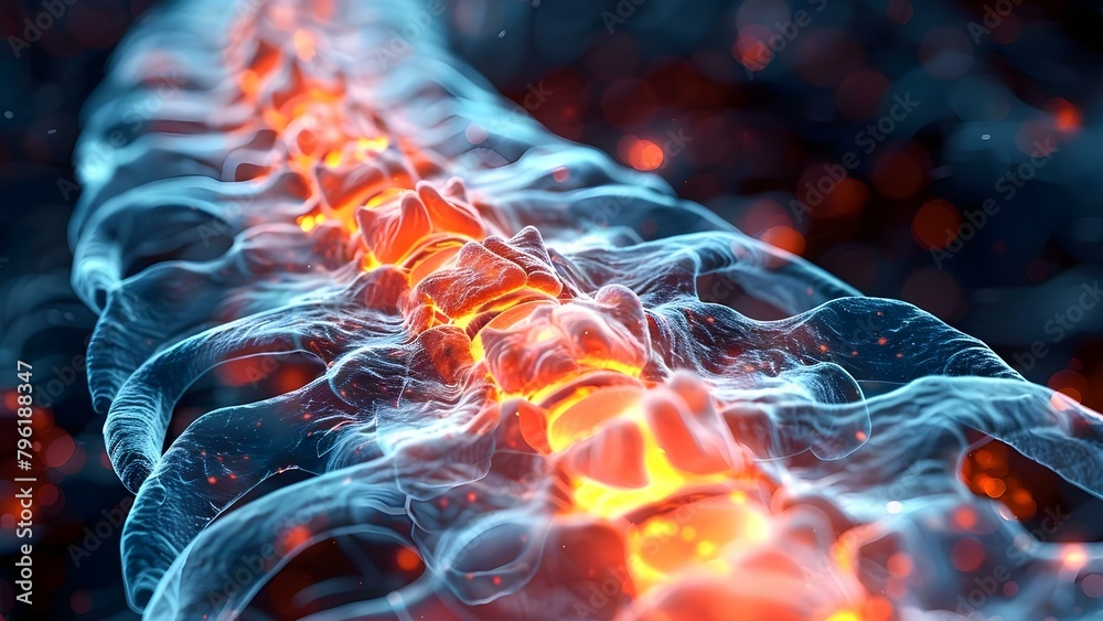 Illustration of human spinal cord injury highlighted in redorange on ...