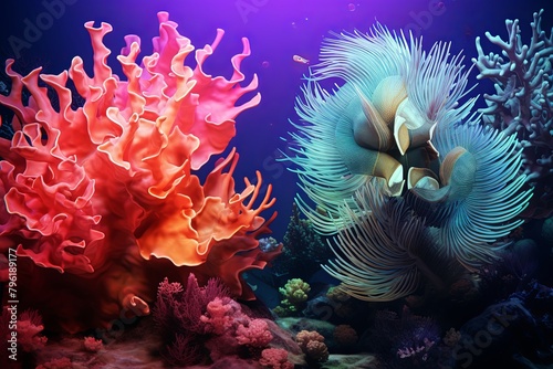 Underwater Coral Reef Gradients: Vibrant Aquatic Life Display © Michael
