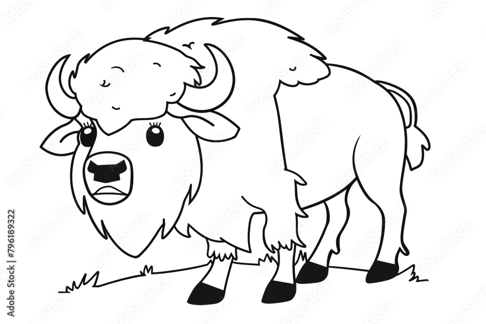 Naklejka premium Basic cartoon clip art of a bison, bold lines, no gray scale, simple coloring page for toddlers