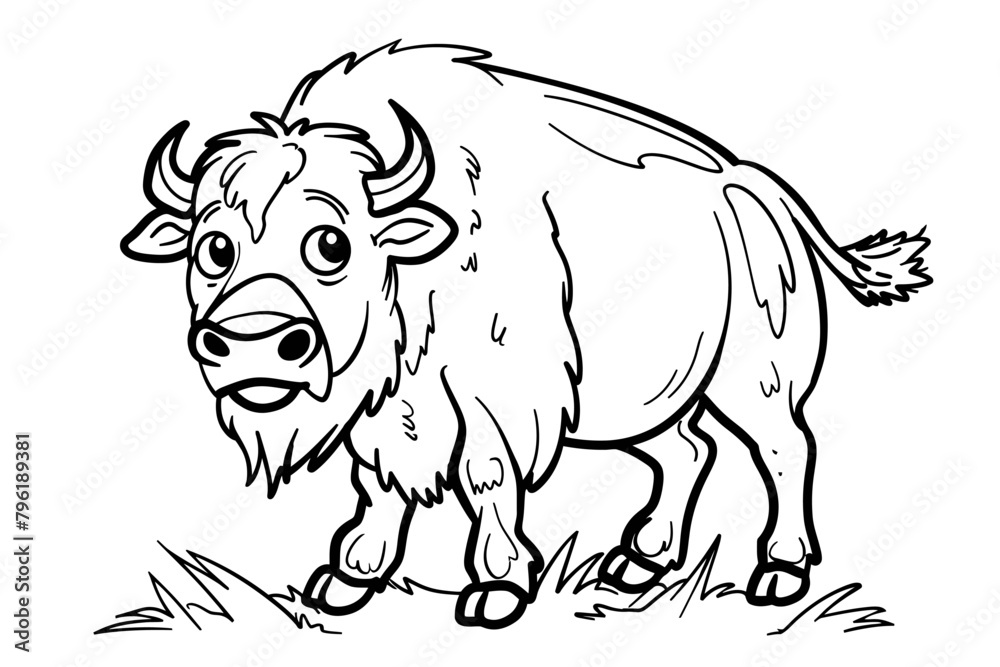Basic cartoon clip art of a bison, bold lines, no gray scale, simple coloring page for toddlers Basic cartoon clip art of a bison, bold lines, no gray scale, simple coloring page for toddlers