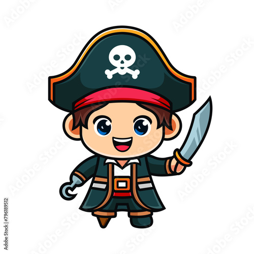 cartoon pirate with hat and sword