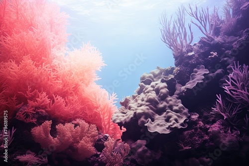 Underwater Coral Gradient Hues  Exploring the Depths of Ocean Floor Reef Splendor