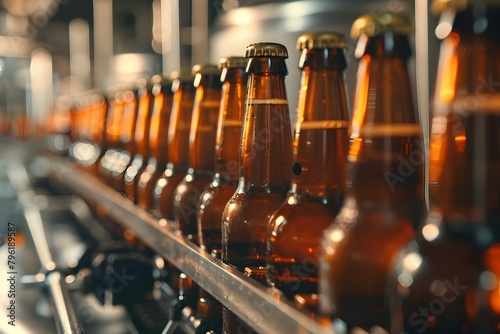 Beer being filled into bottles at a brewery. Concept Craft Beer, Brewing Process, Brewery Industry, Beer Bottling, Production Line photo