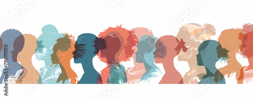 illustration of silhouettes representing different ethnicities and ages photo