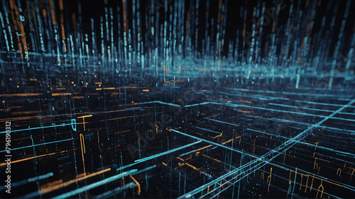A conceptual illustration of data processing in action, with streams of binary code flowing through a network of interconnected nodes and servers2. Generated AI.